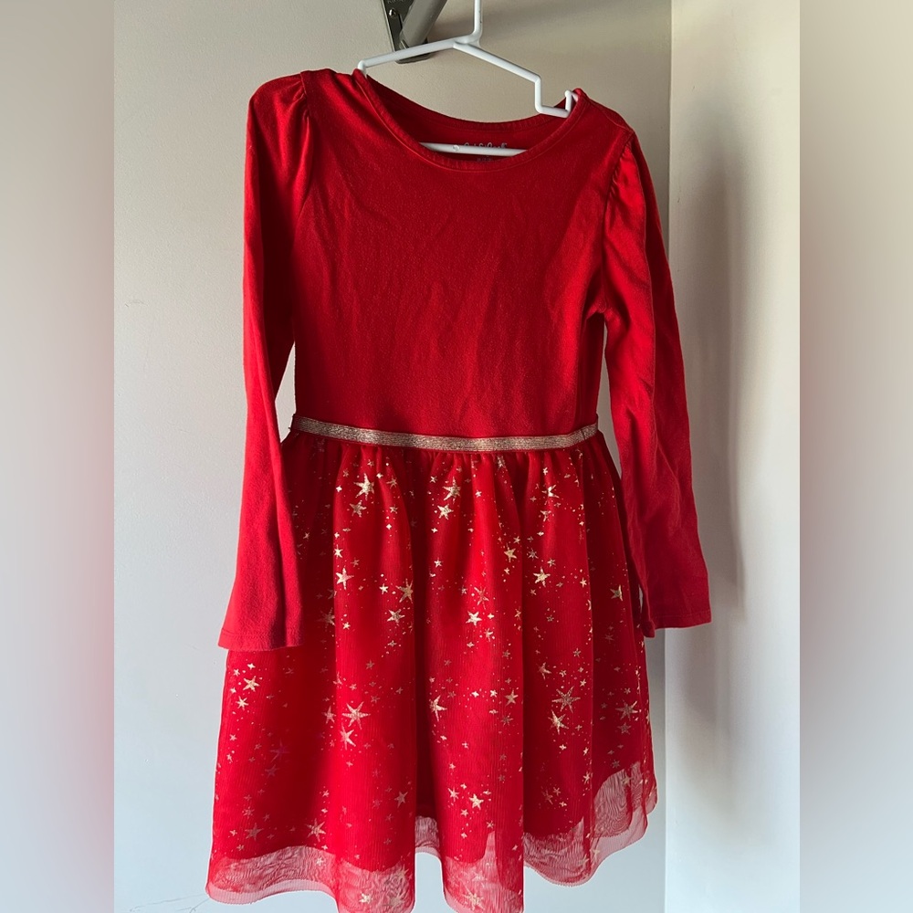 Girls Cat and Jack knit and tulle dress with gold stars